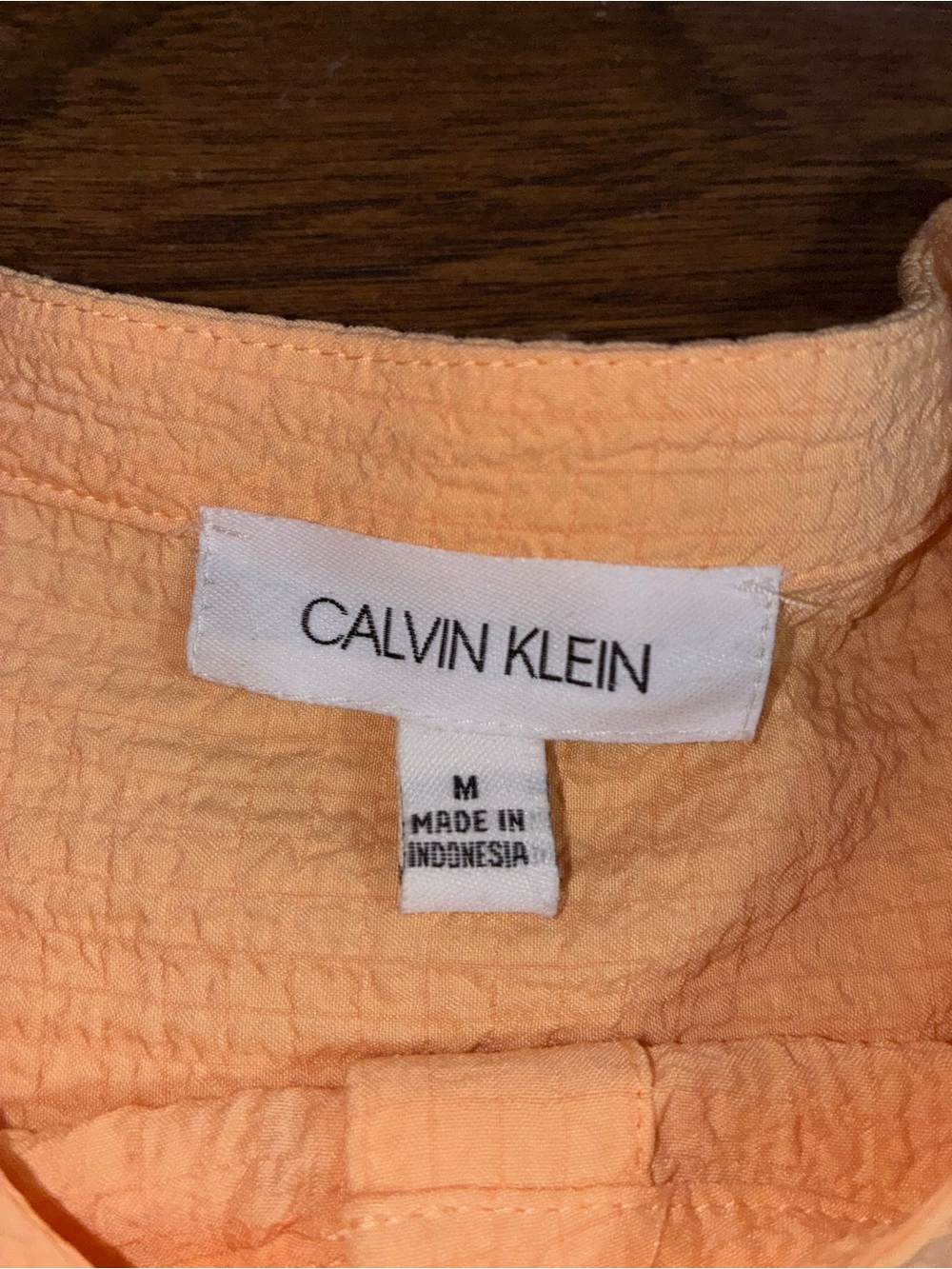 Calvin Klein Peach Crinkle Button-Down Top
